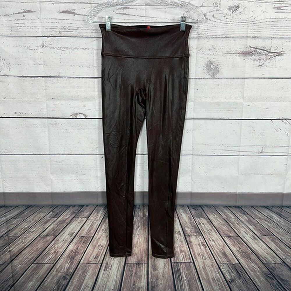 Spanx Leggings Faux Leather Womens Small Maroon High Rise Shaping Ankle - Picture 1 of 13